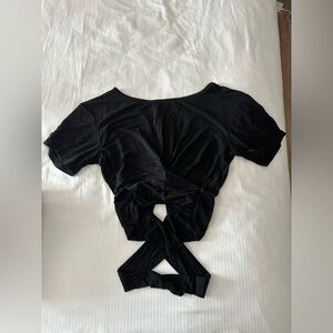 Victoria's Secret Black Heavenly Front Twist Back Tie Crop Tee Top Size XS